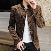 Men's Korean Silk and Cotton Jacket with Stand-up Collar